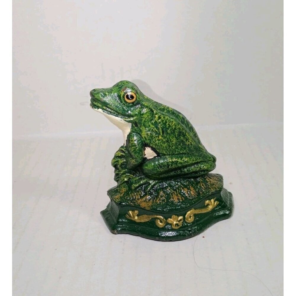 Vintage Hand Painted Cast Iron Frog Toad Door Stopper / Bookend